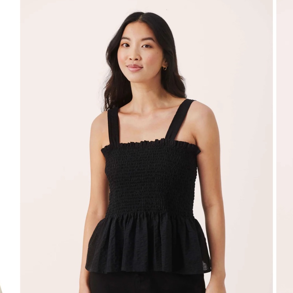Part Two 100% Cotton Black Smocked Top (wear straps 2 ways)